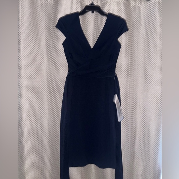 DRESS THE POPULATION Dana Wrap Waist Cocktail Dress In Navy - Picture 2 of 9